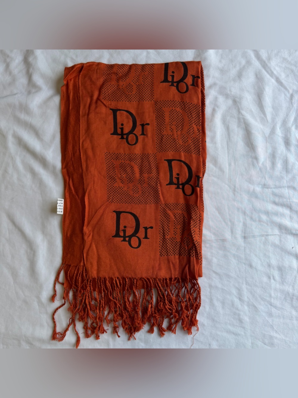 Women’s Rectangular Rust Orange Logo Scarf with Fringe